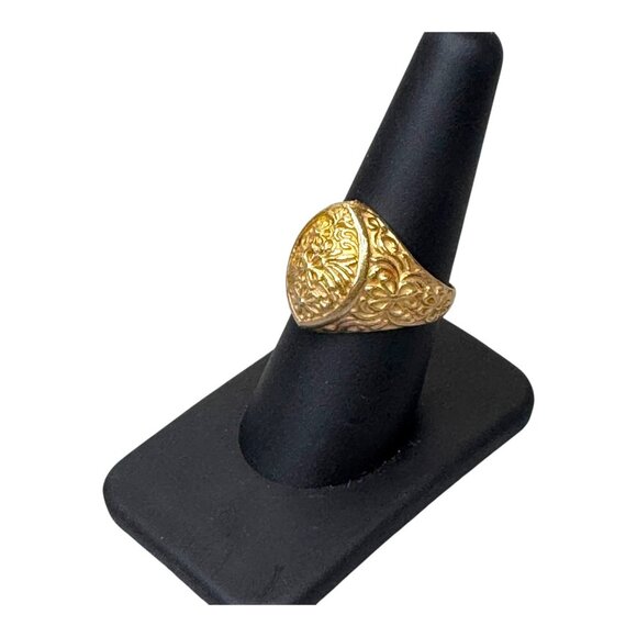 Ornate Gold Vermeil Sterling Floral Silver Signet Ring Vintage Mens Statement 8 - Picture 3 of 9